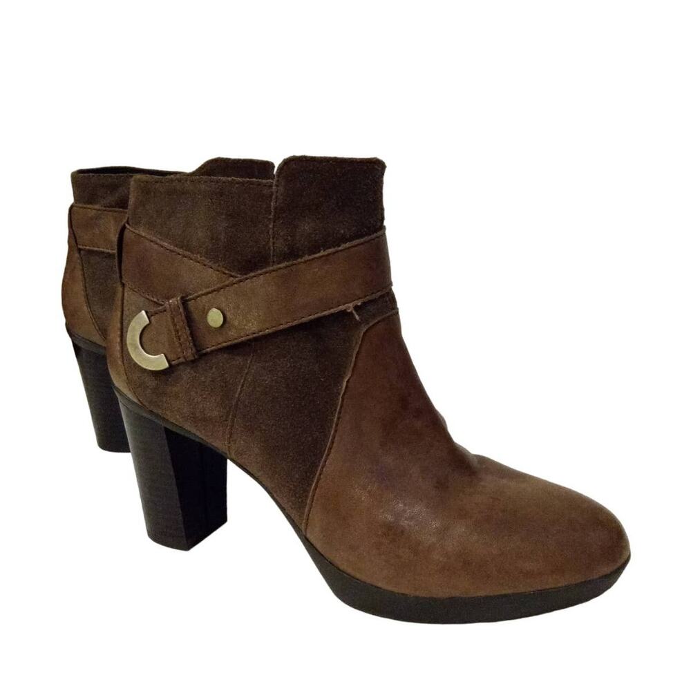 GEOX Respira Brown Heeled Booties - 38 EU /8 US